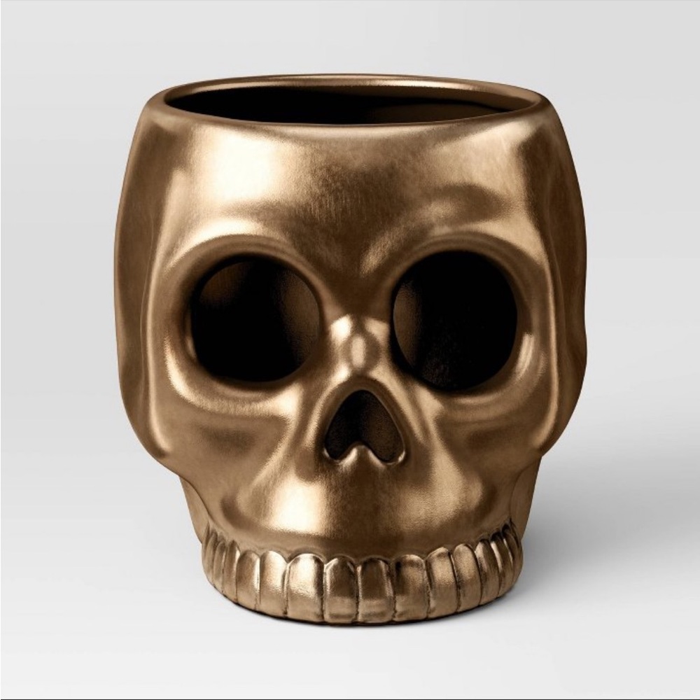 Large Skull Halloween Candle Holder Gold - Threshold